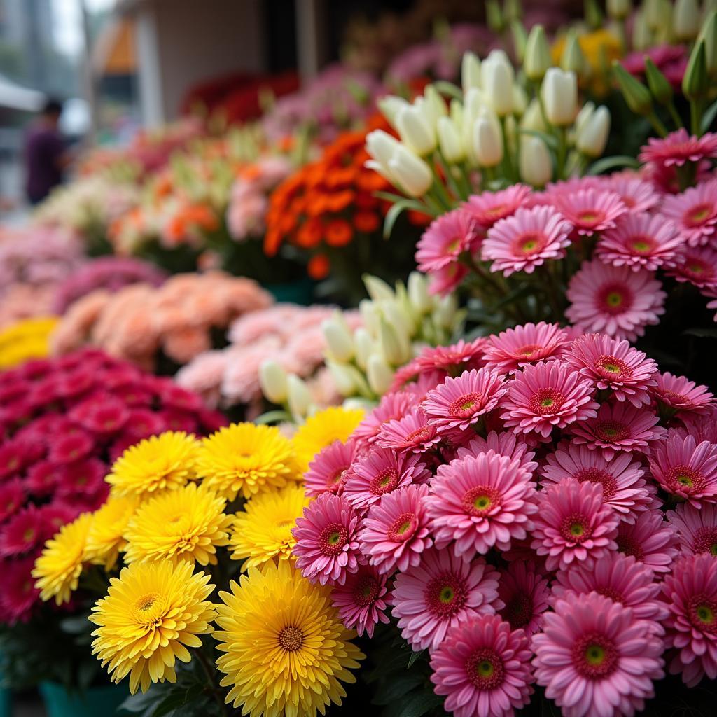 Các loại hoa tươi đa dạng, rực rỡ sắc màu tại Chợ Thái Phiên Đà Lạt
